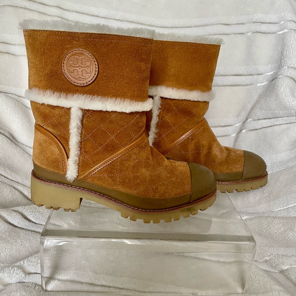 Tory Burch Boughton Shearling Bootie in Havana Tan 6M